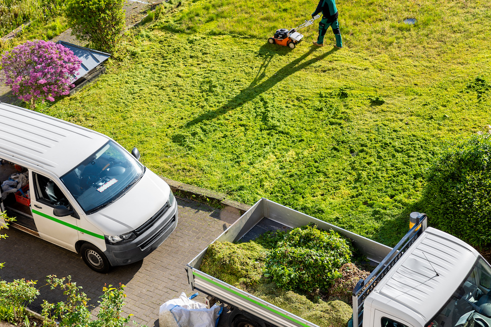 Image of a Lawn Rangers truck in front of Dions for Commercial Landscaping in Albuquerque